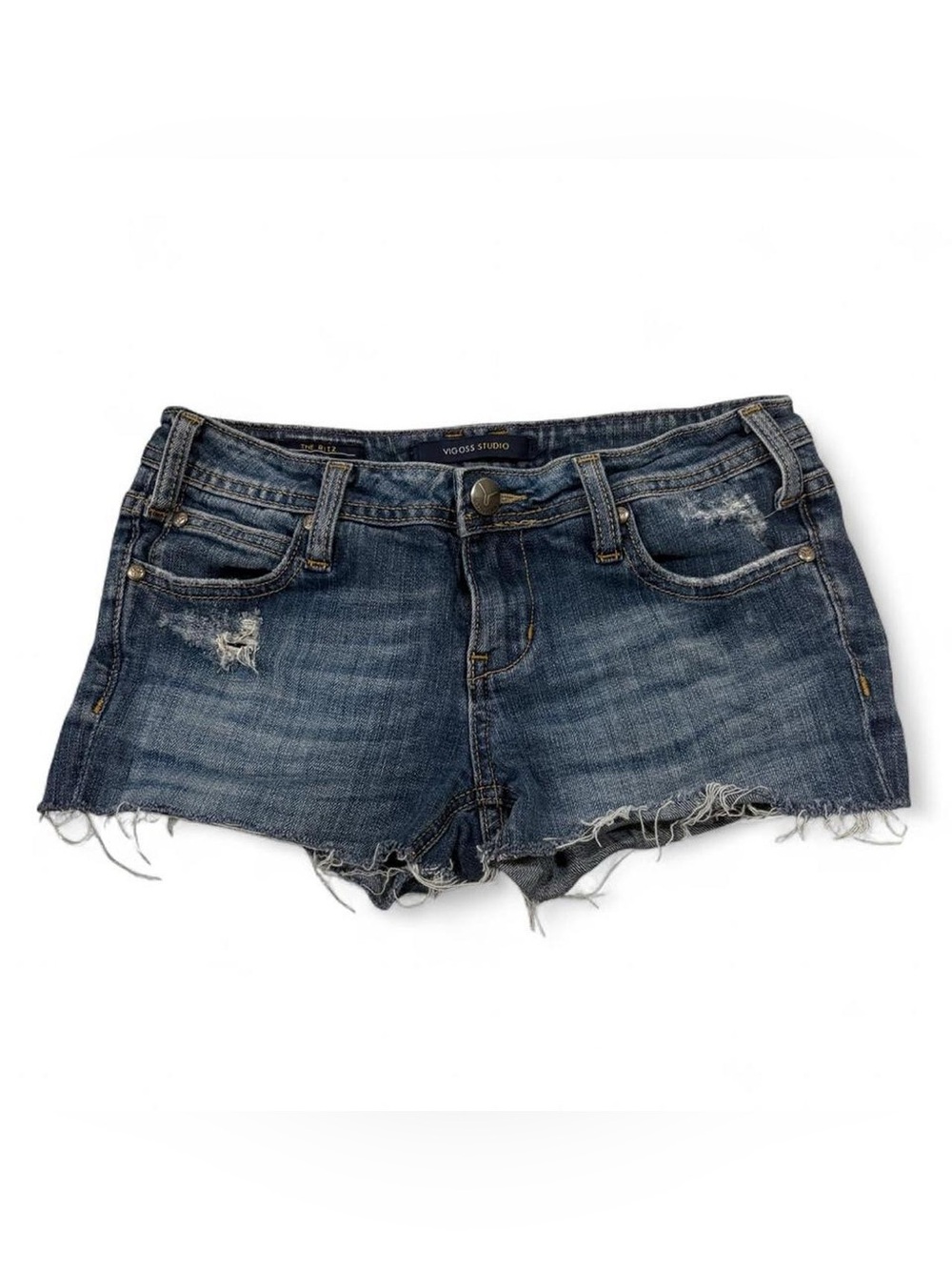 Y2K Vigoss low rise denim shorts with novelty back pockets